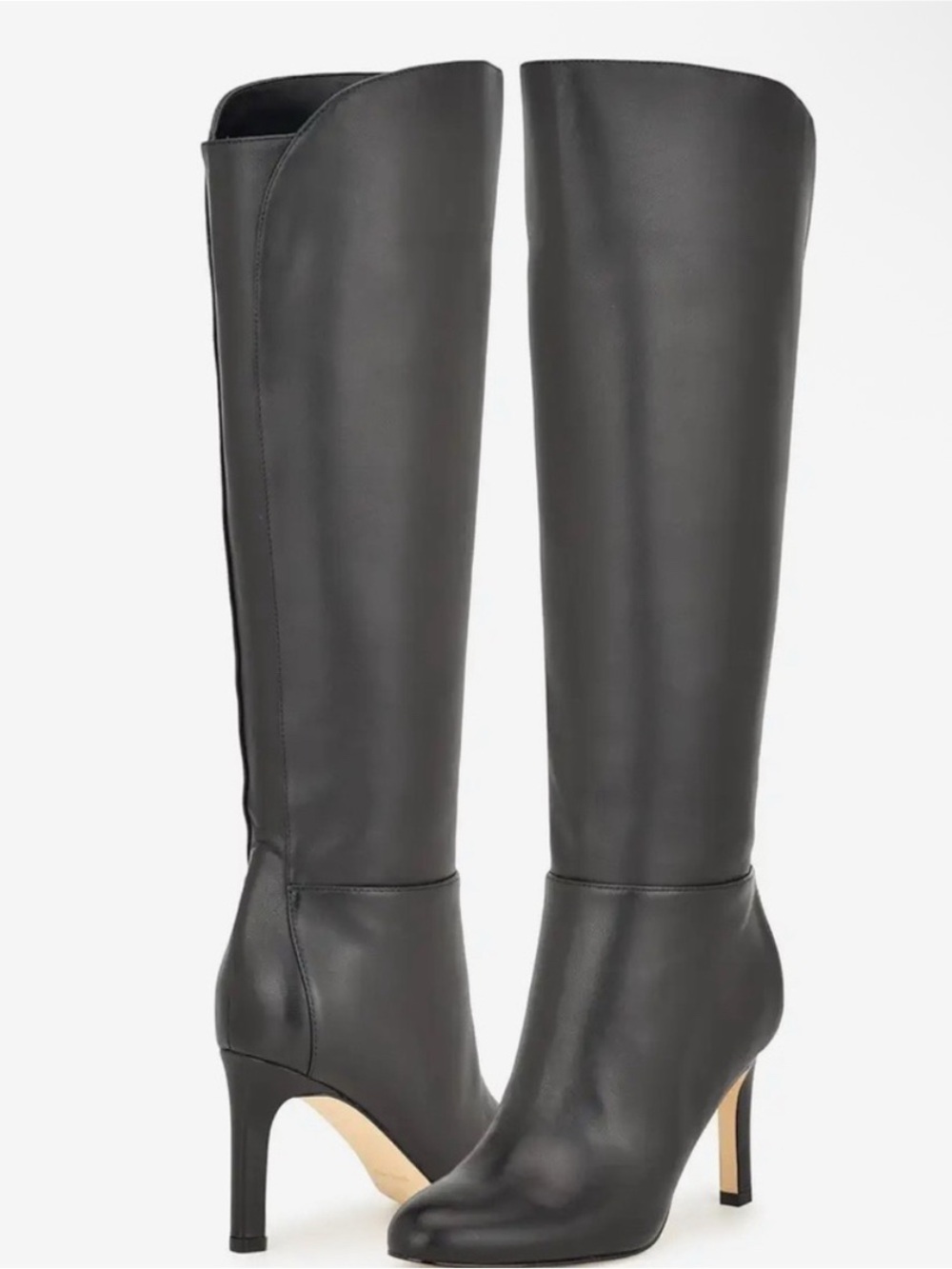 Nine West Sancha Leather Heeled Boots In Black Women’s Size 11M Wide Calf New